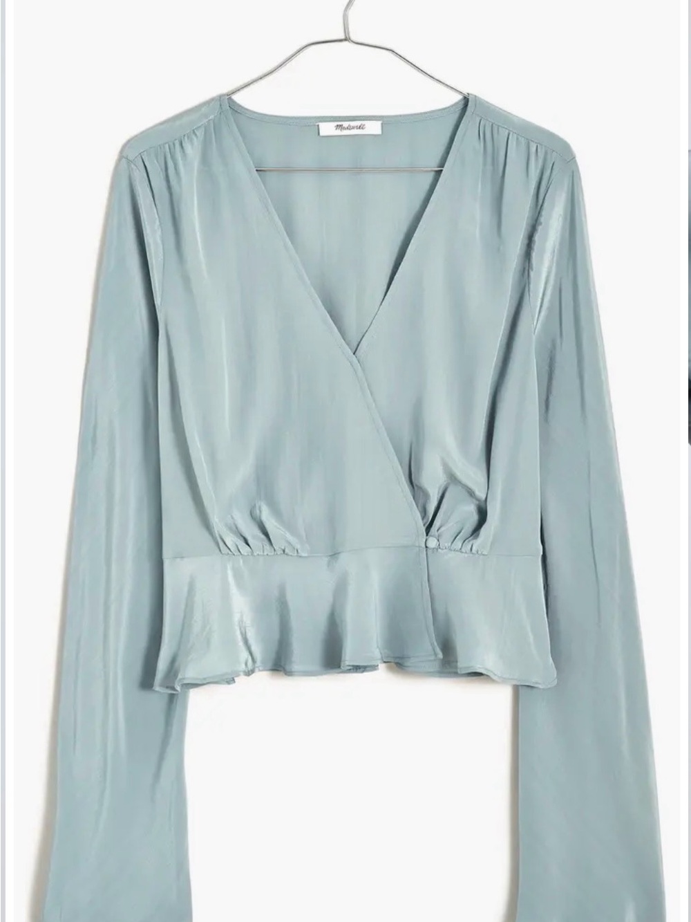 Madewell Soft Blue Wrap-Front Peplum Blouse